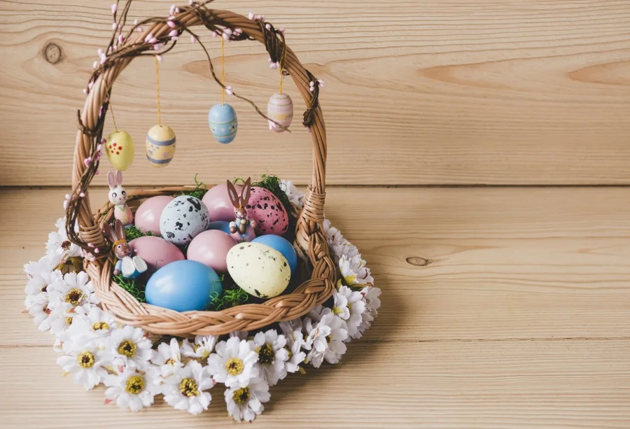 

Laeacco Easter Wooden Boards Basket Egg Rabbit Photography Backgrounds Customized Vinyl Photographic Backdrops For Photo Studio