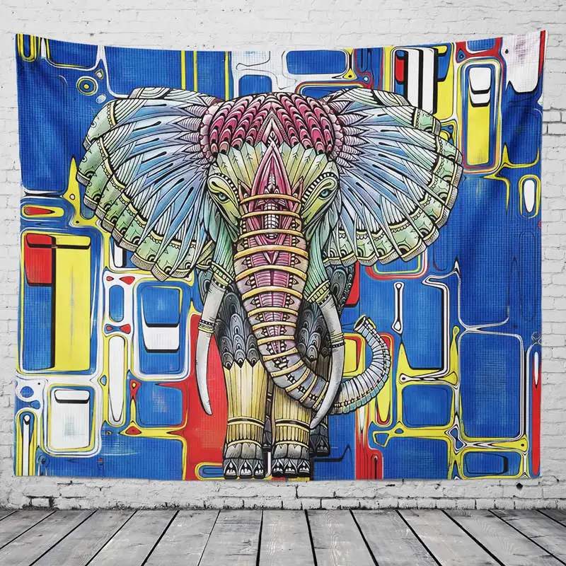 Boho Indian Mandala Tapestry Wall Fabric Hanging Hippie Psychedelic Tapestry Elephant Printed Home Decor Mural Wall Carpet Throw