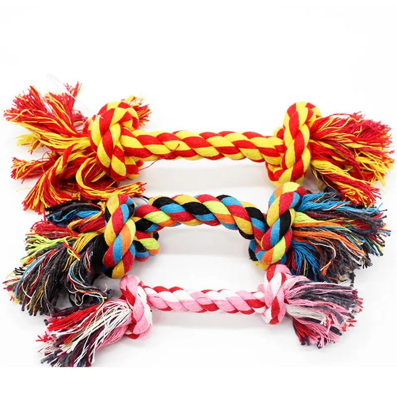 

Pet Dog Toy Double Rope knot cotton linen rope dog chewing toy rope polish clean dog durable braided rope 2AU2