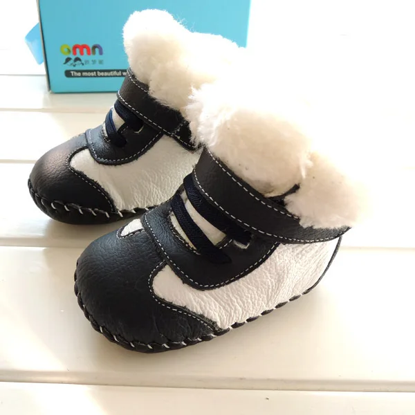 OMN/зимние детские ботинки из натуральной кожи; домашняя обувь для мальчиков и девочек; обувь для малышей; мягкая детская обувь; обувь для первых шагов - Цвет: Синий
