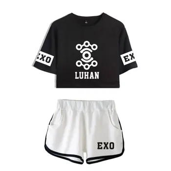 

EXO Summer Cool Women's Two Piece Sets Print EXO Sexy Style T-shirt&shorts Sets Casual Tracksuit For Women Plus Size 2XL