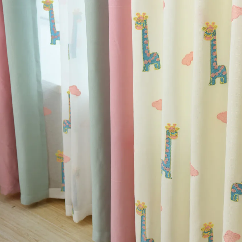 abbiemao children's room cartoon curtain giraffe embroidery linen