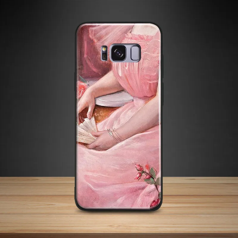 

Famous Pink girl art oil painting Soft Silicone Phone Case Shell Cover For Samsung S7 Edge S8 S9 Plus Note 8 9