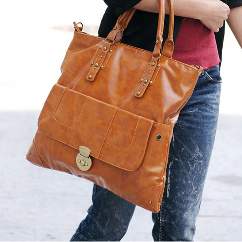 Large Capacity Fashion Casual Tote Women Shoulder Bags PU Leather Women