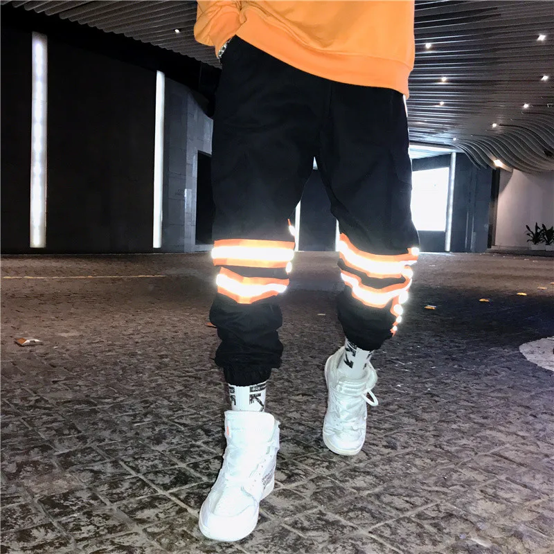 Темные значки 3M оранжевые цветные контрастные брюки карго мужские брюки с эластичным поясом из саржевого материала с боковыми карманами мужские брюки в стиле хип-хоп