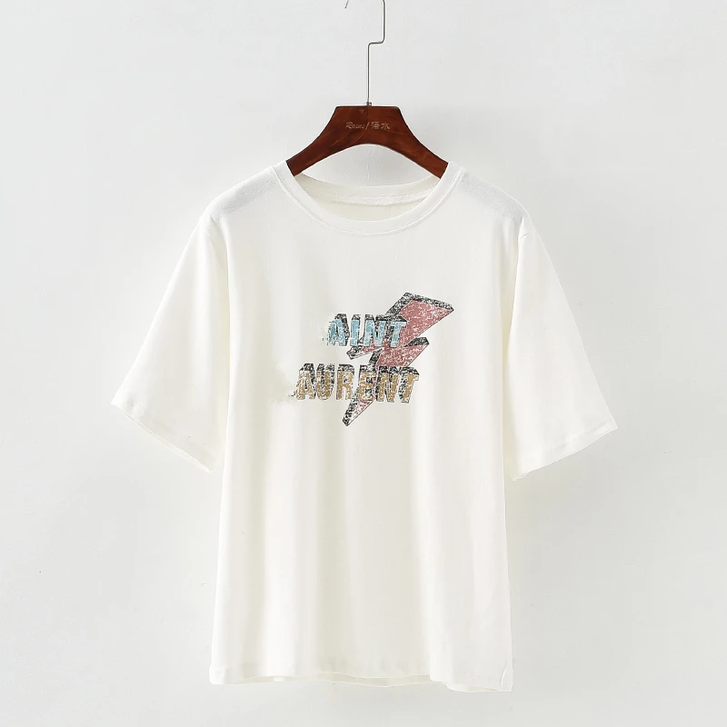 Женская летняя футболка с круглым вырезом, хлопок, высокое качество, повседневная, свободная, короткий рукав, топ, бренд, для женщин, с буквенным принтом, одноцветные футболки