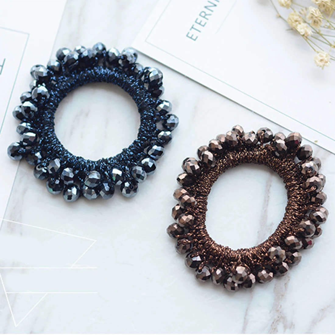 

2018 Women Luxury Crystal Elastic Hair Bands Bows Scrunchy Handmade Rubber Band Headbands Scrunchy Hair Accessories Hair Ring
