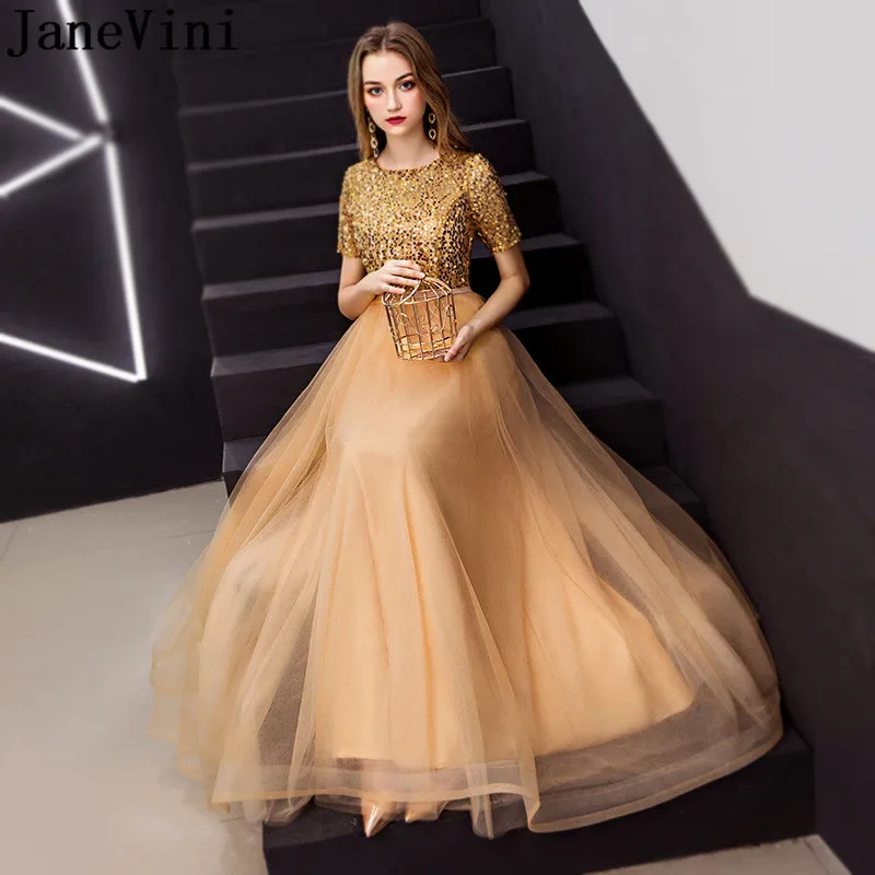 JaneVini Luxury Gold Prom Dress with 