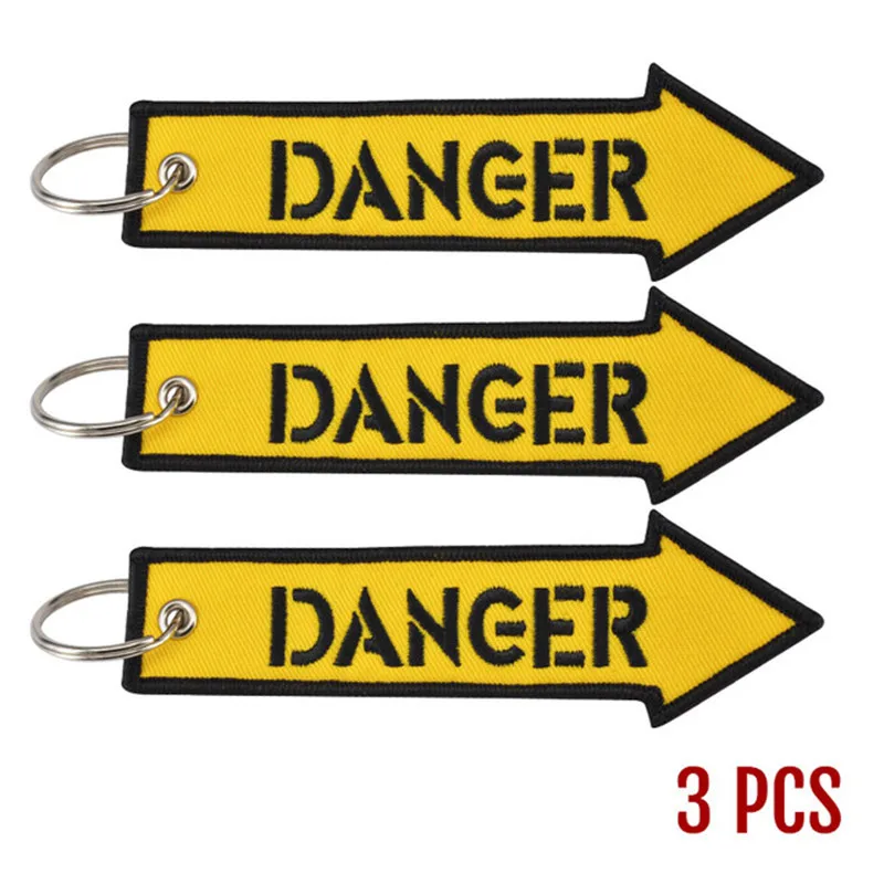 

3 PCS/LOT Remove Before Flight Fashion Key Chain Keychain for Motorcycles and Cars Key Tag Embroidery DANGER Key OEM Keychain