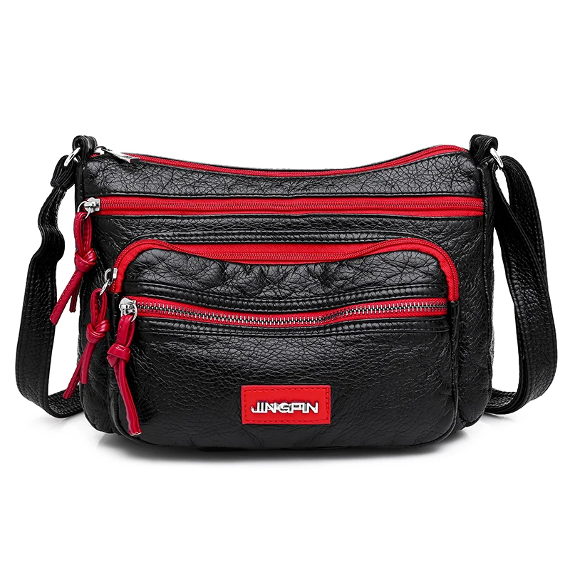 

Contrast color Hobos Washed PU Leather Messenger Bag Contracted Joker Soft Crossbody Bag for Women Solid Rural style Leisure Bag