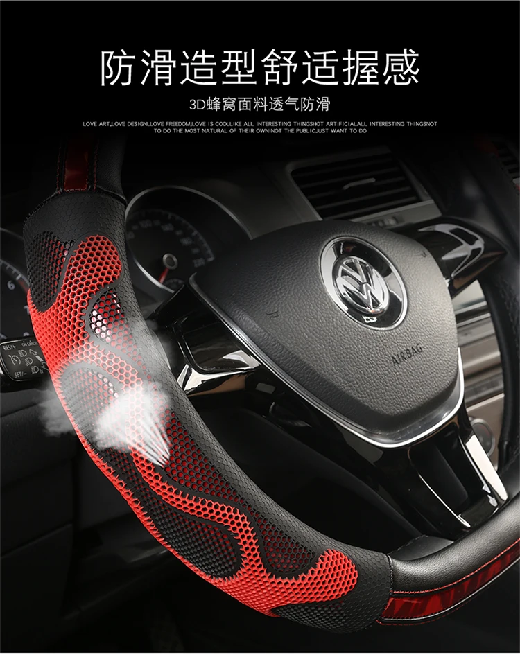 KKYSYELVA D Shape Leather Car Steering Wheel Cover Four Seasons Steering Wheel Hubs ForInterior Accessories