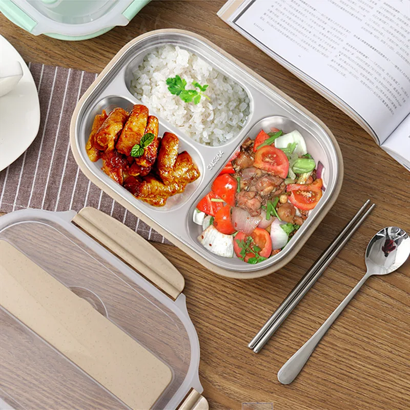 

TUUTH 304 Stainless Steel 3 Grids Lunch Box Water Injection Insulation Portable Food Container Box For Kids Picnic Office Worker