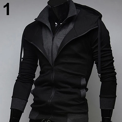 

New Men Slim Fit Double Zipper Hooded Sweatshirt Coat Casual Drawstring Outwear