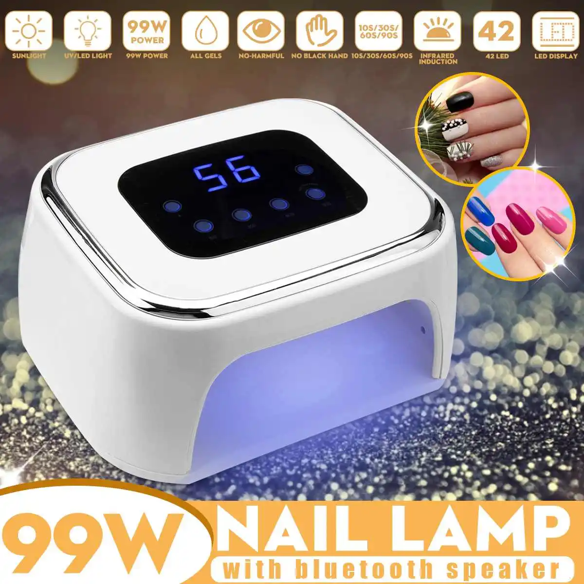 

99W LED UV Nail Lamp Light Polish Gel Dryer Curing-Machine bluetooth Speaker Drying All Gels Nail Polish Fashion Nail-Art Tools