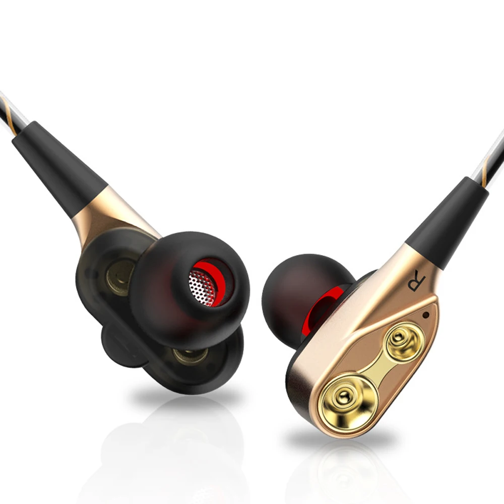 

Double Dynamic HIFI Wired Earphones Sport Ergonomic Earbuds 4 Drivers Headset With Microphone For Mobile Phone PC TV Game MP3/4