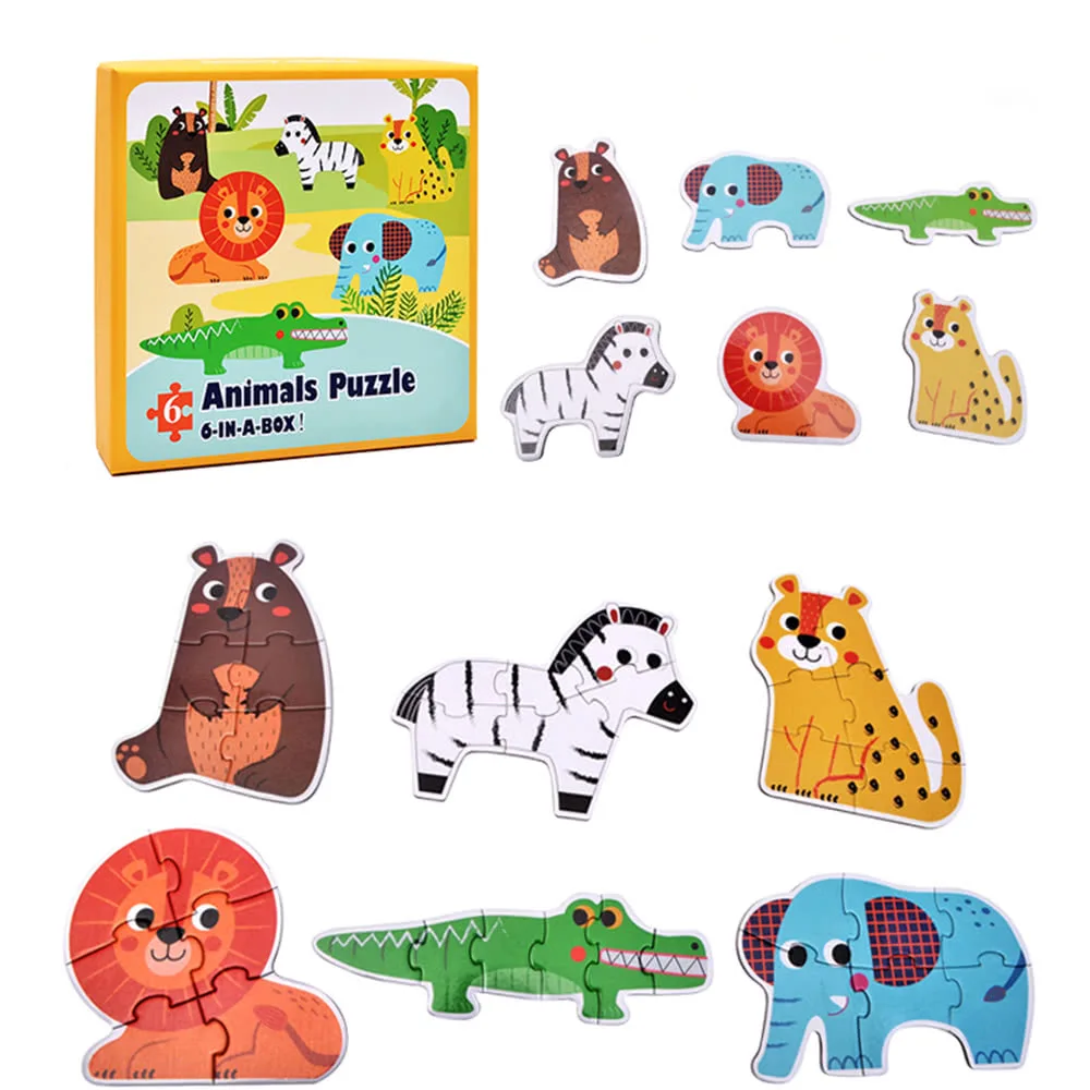 

4Pcs Paper Jigsaw Puzzle Set Forest/Farm/Marine Animals/Transportation Tool Paper 6-In-A-Box Puzzle Games Hot Educational Toys