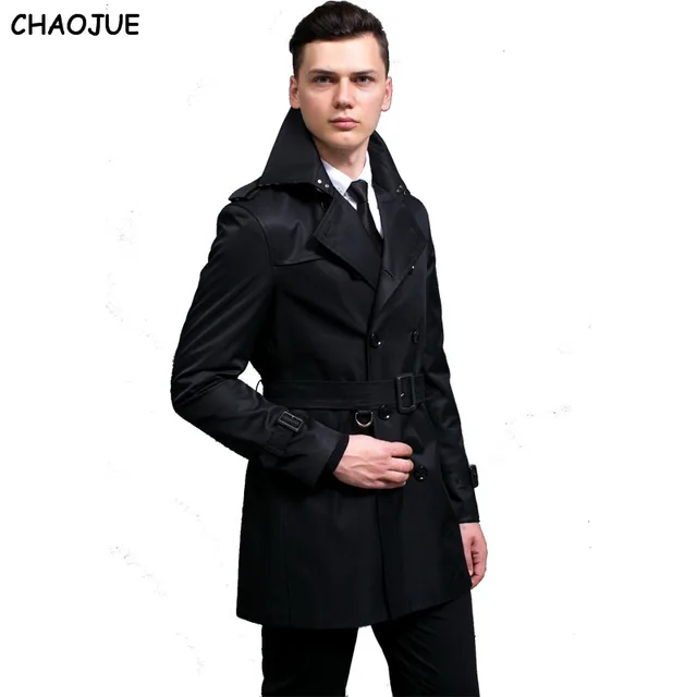 S 6XL Plus Size Double Breasted Black Trench Coat Men Slim