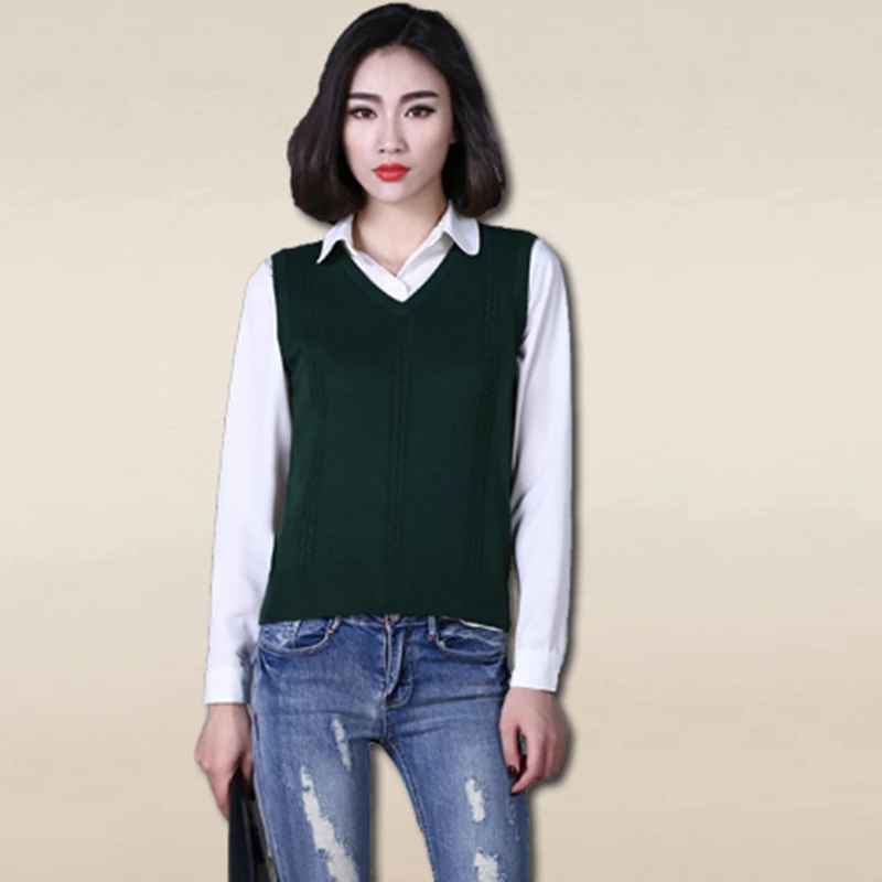 

2019 spring autumn new style women sweater vest pullover wool material female jacket short vest twist pattern vest basic shirt
