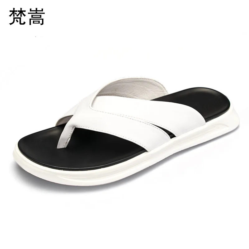 mens white leather flip flops