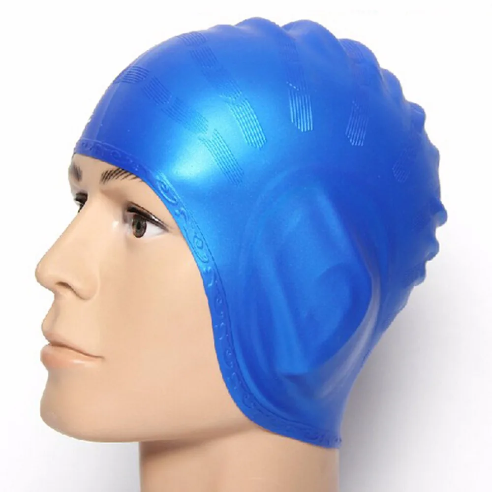 Women Swimming Caps Mens Ear Protection Waterproof Silicone Hat Adults