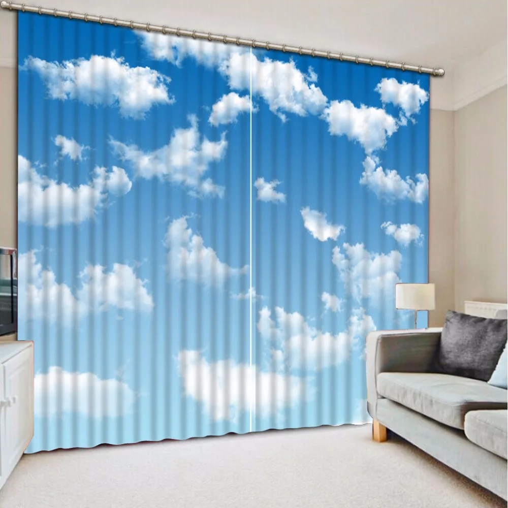 Custom Any Size Blackout Shade Window Curtains Blue Sky And White