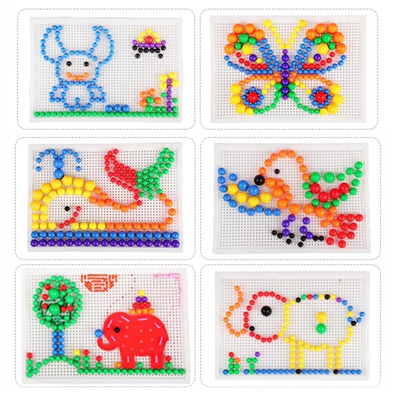 discounted  240 Pcs/Set Box-packed Grain Mushroom Nail Beads Intelligent 3D Puzzle Games Jigsaw Board for Child