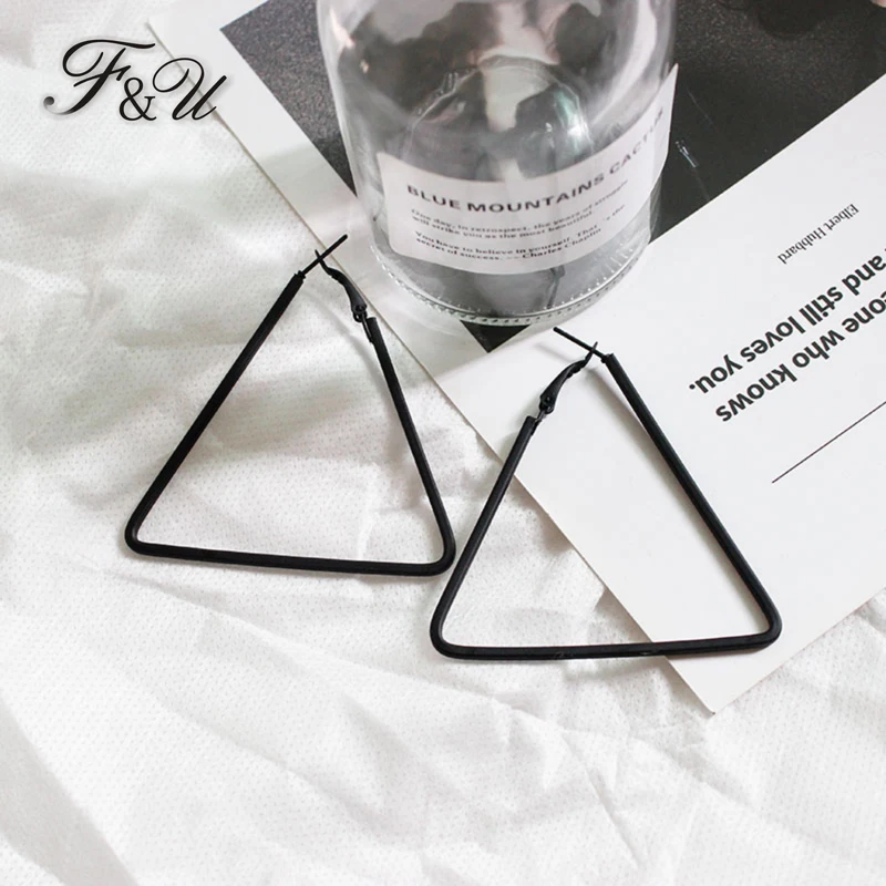 

F&U Fashion Earring Simple Mat Black Irregular Line Triangle Shape Earrings Fashion For Women and Girls Fine For Gifts
