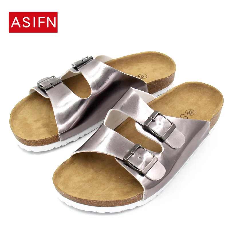 

Soft Cork Women Slippers Summer Beach Sandals Floral Flowers Slides Flip Flops Silver Casual Women Shoes Platform Sandals