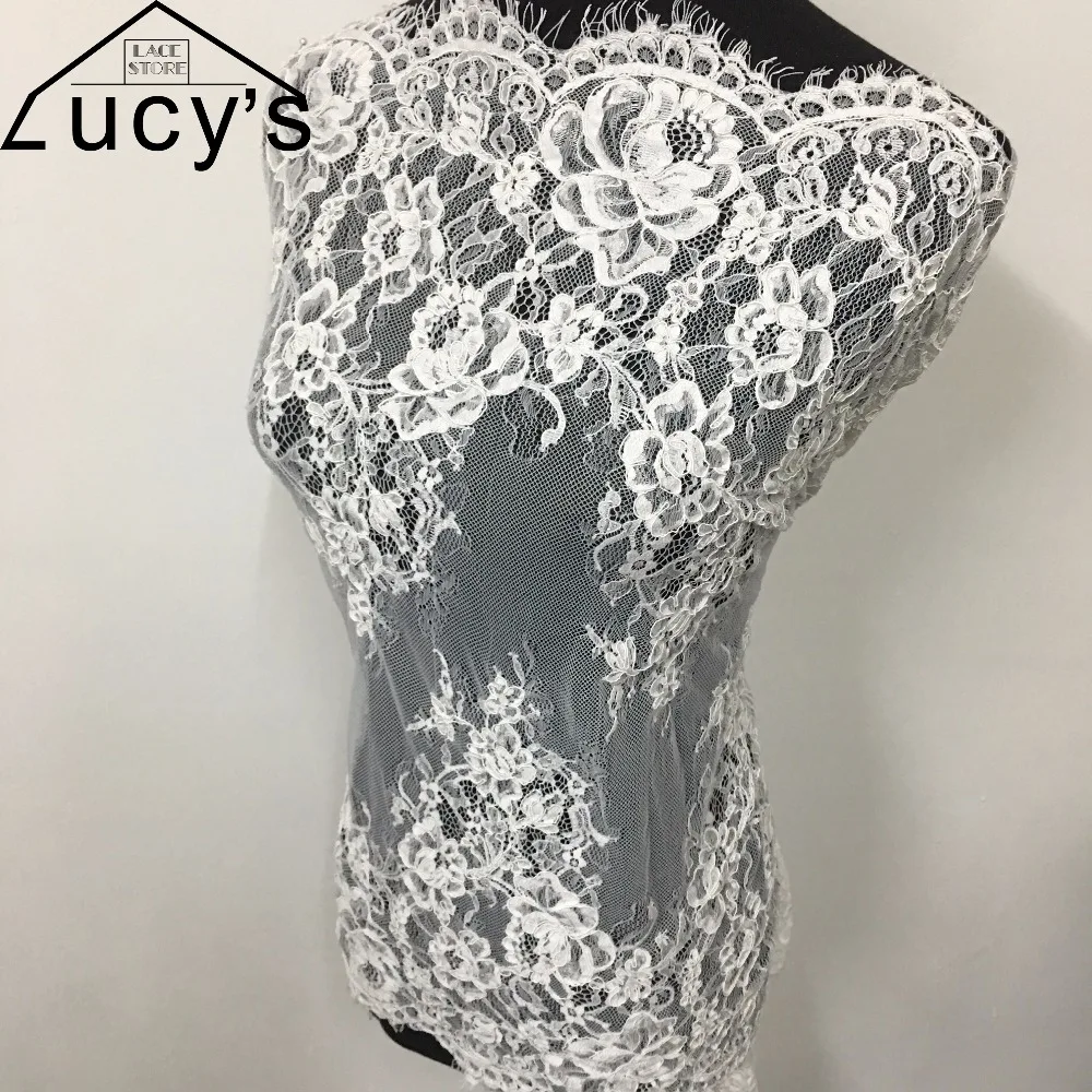 

3M/piece Bilateral eyelash lacet rimming for wedding gown bridal veils top quality 58CM wide border cording lace trim