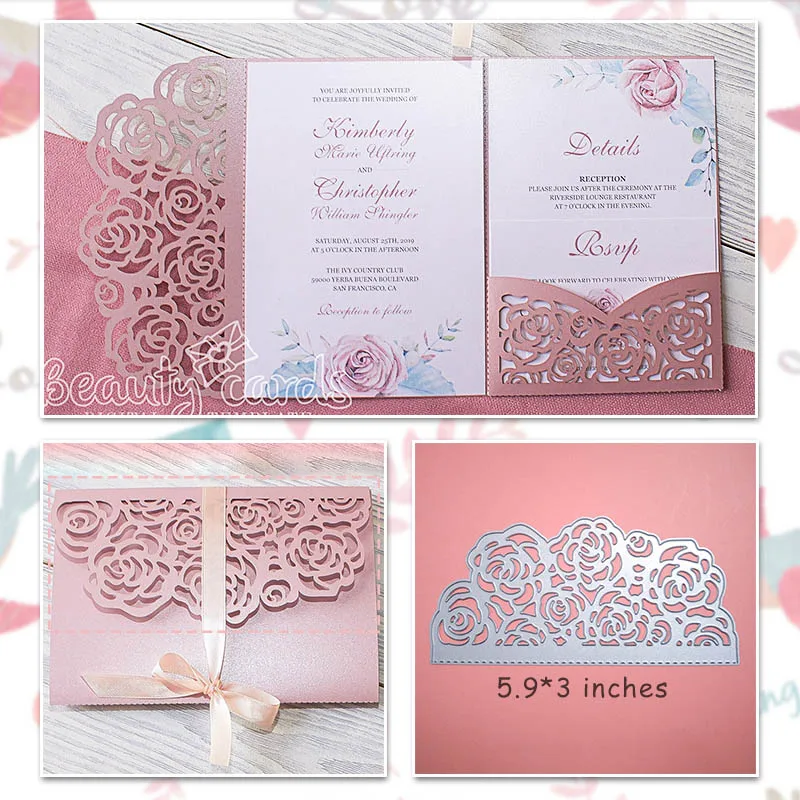  Rose Wedding Invitation Cutting Die Scrapbooking Craft Metal Die Cut for DIY Paper Cards Making Lov - 32987448653