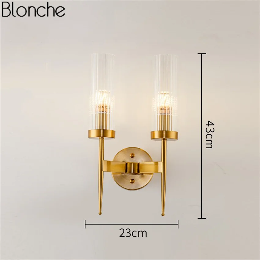 Современный золотой настенный светильник, светодиодный зеркальный настенный светильник, стеклянный абажур, бра для спальни, кухни, лестницы, Домашний Светильник, промышленный Декор - Цвет абажура: Gold 2 heads