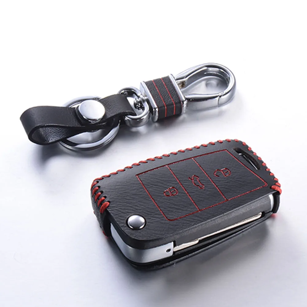 Top Layer Leather Remote Case for VW Golf 7 GTI R MK7 Passat Tiguan Bora Polo Seat Leon Ibiza Skoda Octavia A7 Keychain Fob