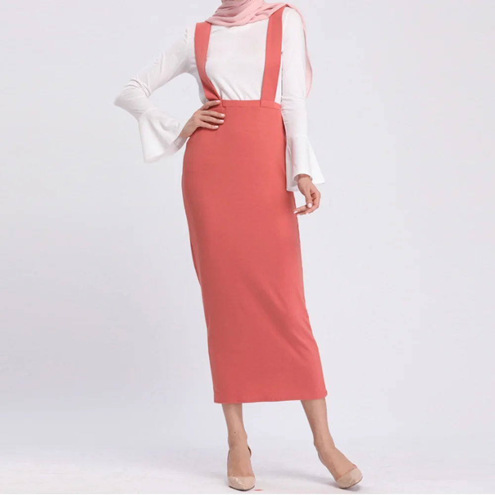 Pink Suspender Skirt Women High Waist Stretchy Bodycon Pencil Skirts