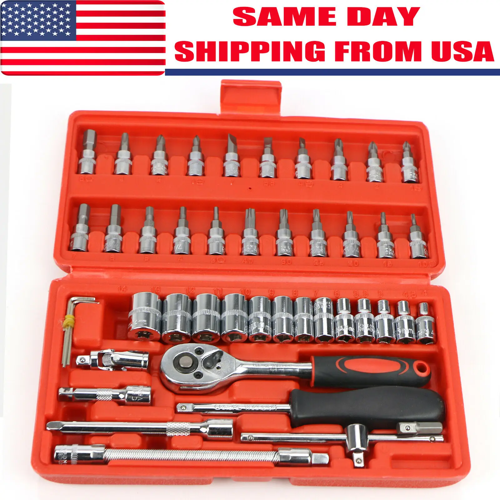 46pcs Spanner Socket Screwdriver 1/4&quot Car Repair Tool Ratchet Wrench Set Household | Автомобили и мотоциклы