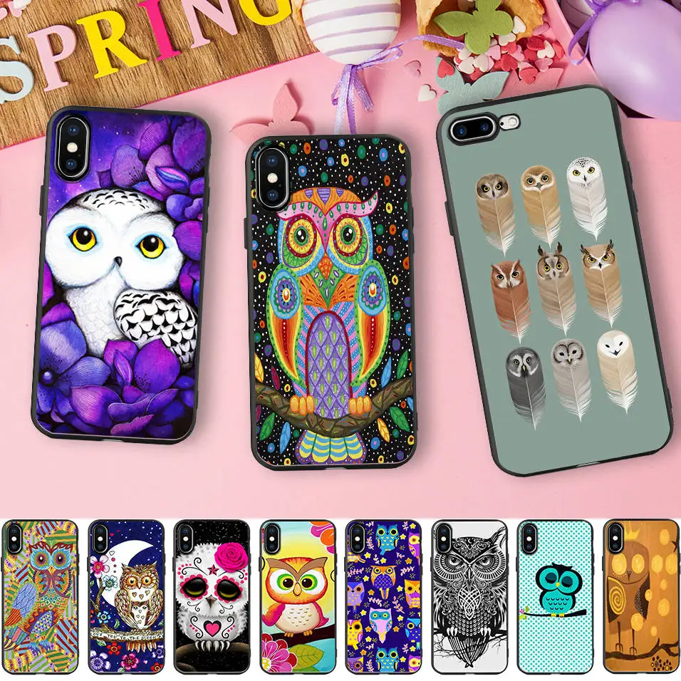 

Minason Cute Art Cartoon Owl Soft Silicone Case for iPhone X 5 S 5S XR XS Max 6 6S 7 8 Plus Cover Phone Fundas Fundas Capinha