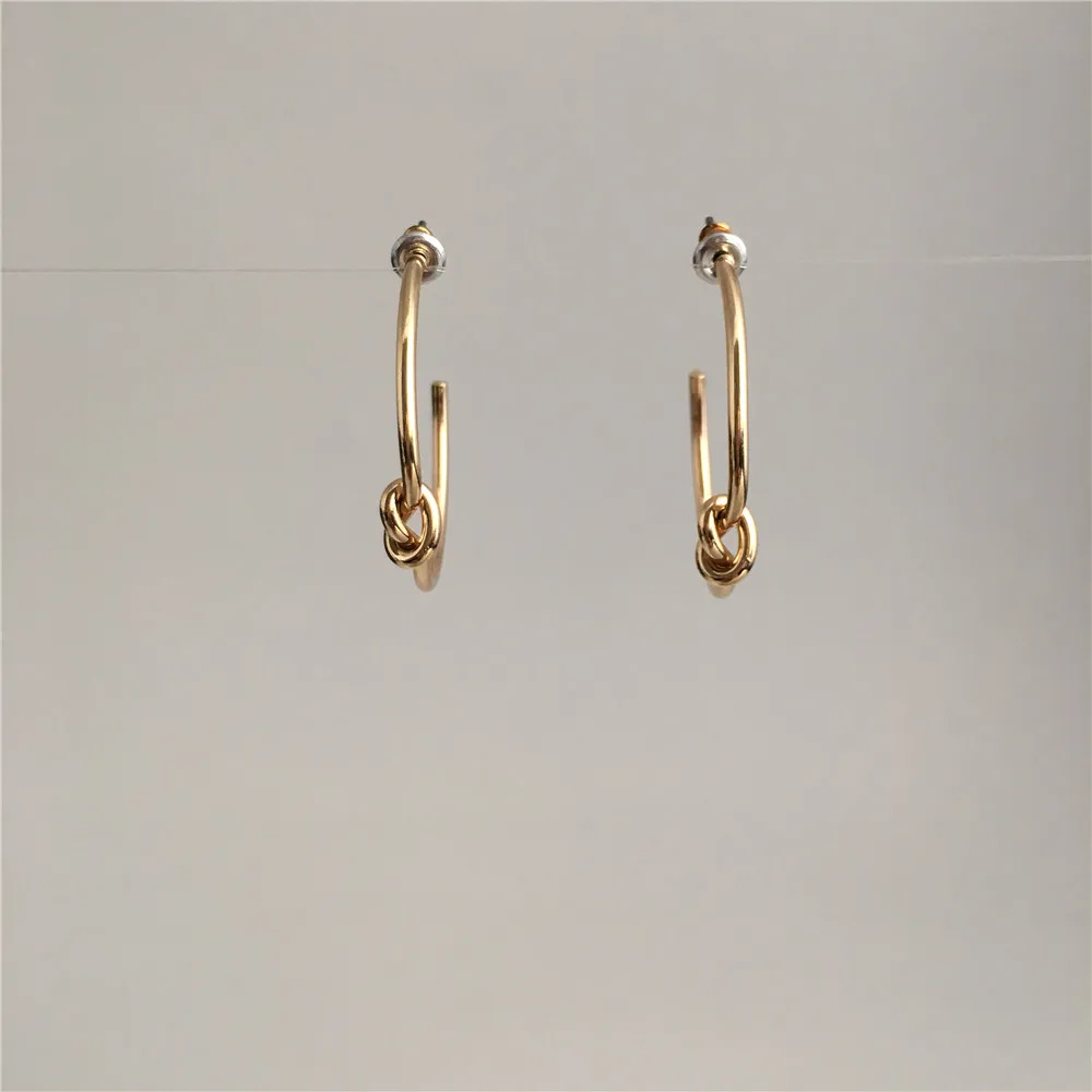 

TRENDY EARRINGS GOLD COLOR PLATING KNOT HOOP EARRING FOR WOMEN GIRL