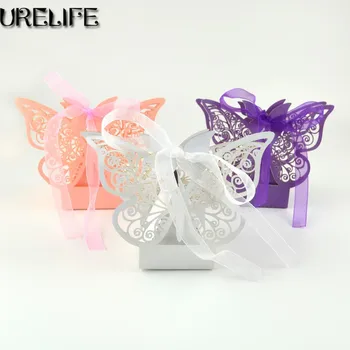 

100pcs Big heard Love Laser cut Butterfly Wedding favor box candy box gift box wedding favors party supplies wedding decoration