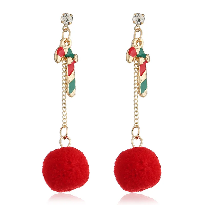

Cute Christmas Cane Pompon Ball Long Drop Earrings Red Pom Pom Fur Earrings Women Girls Jewelry Gift 2018 New