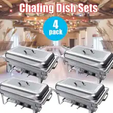 4Pcs 9L Foldable Chafing Dish Buffet Stoves Caterer Food Warmer Tray Dinner Serving Stainless Steel Simple Removal Buffet Stove