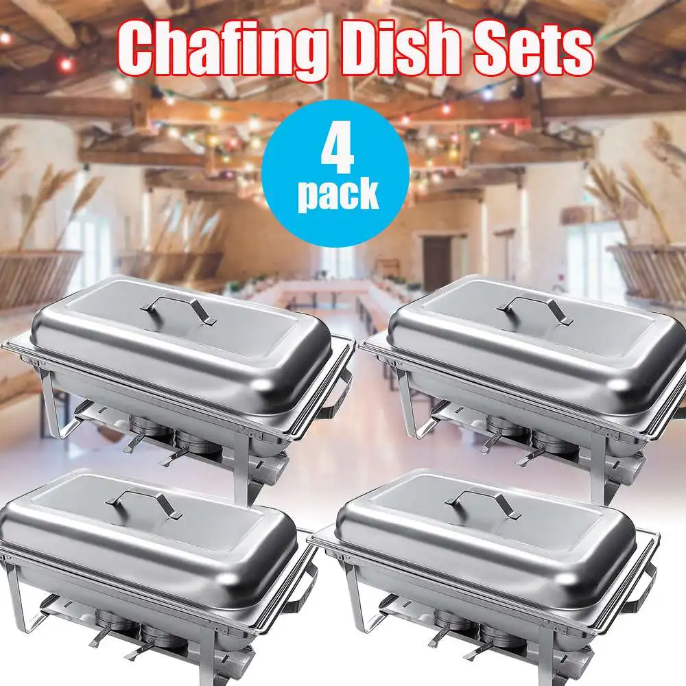 

4Pcs 9L Foldable Chafing Dish Buffet Stoves Caterer Food Warmer Tray Dinner Serving Stainless Steel Simple Removal Buffet Stove