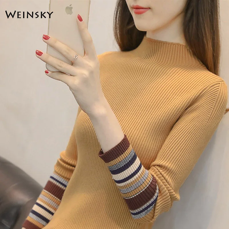 

Women Fine Knitted Jumper Sweater And Pullovers Korean Fashion Style Turtleneck Sweaters Autumn And Winter 2019 New Sweater
