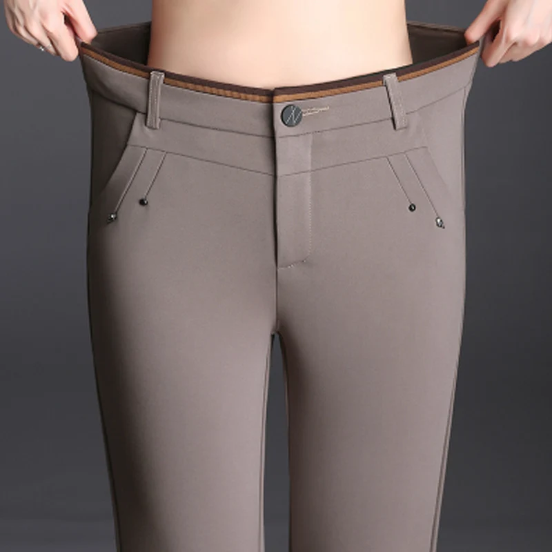 

New 2019 Autumn Winter England Style Ladies Pencil Pants High Waist Women Capris Casual Button Fly Trousers Plus Size S- 6XL