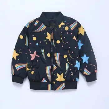 

New Boys Girls Fashion Stars Printed Jacket For Autumn Winter Thick Cotton Padded Jackets Zipper Coat Children Kids Outfits