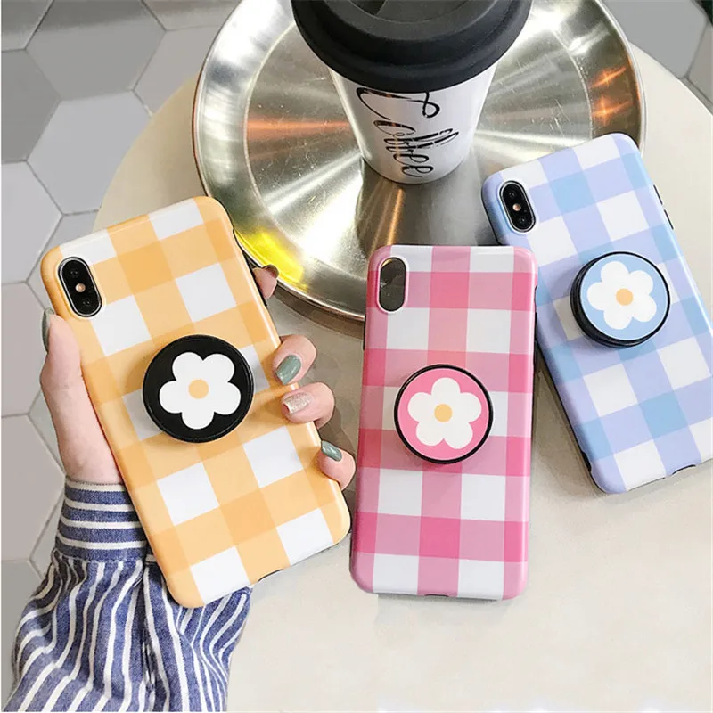 

Colorful Grid Patterned Phone Case For iphone 6 6s 7 8 plus Case For iphone XR X XS Max Back Cover Cute Flower Soft Cases Coque
