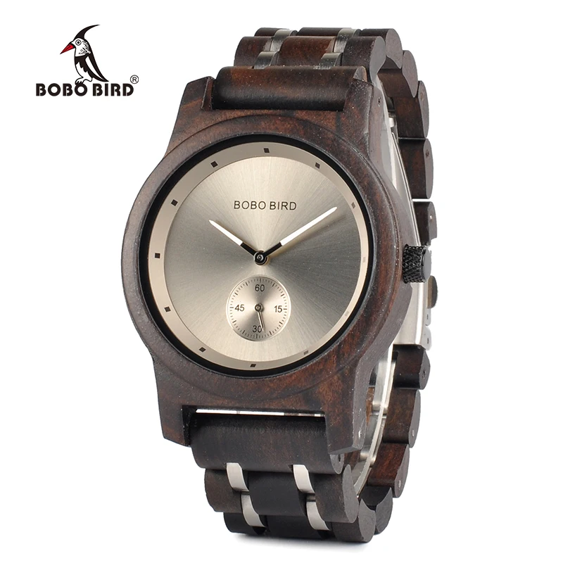 BOBO BIRD Men Watch Quartz Watches Male Wooden Wristwatch Small second disk Gift box masculinos relogios Customize logo
