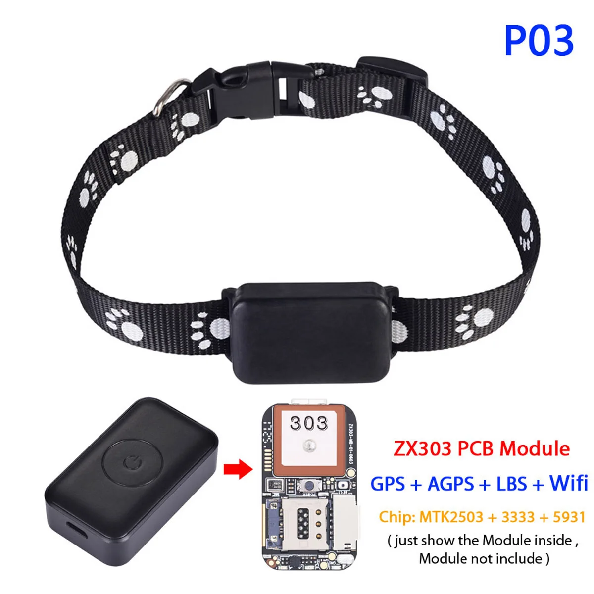

P03 GPS Tracker GSM AGPS LBS Wifi Real-time Call Tracking SOS Playback Voice Monitor Recorder for Elderly Children Pets Vehicle