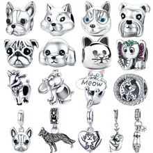 Hot Sale Pet Dog fit Europe Bracelet Beads 925 Sterling Silver Shiba Inu Wolf Monkey Charm Deer Elephant Cat Jewelry Making