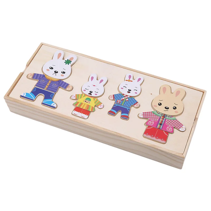 Новое поступление обучающее платье меняющие головоломки игрушки для детей милые Мультяшные деревянные игрушки Кролик меняющие одежду Пазлы