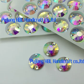 

Promation !! 72 pcs/lot 10 mm +2 holes White AB round / flat plane Crystal sewn on stones handcraft DIY loose stones wedding