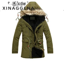 Men Warm Fleece Hooded Jacket Coats Men’s Winter Warm Windproof Long Overcoat Cotton Jackets Mens Outerwear Parka
